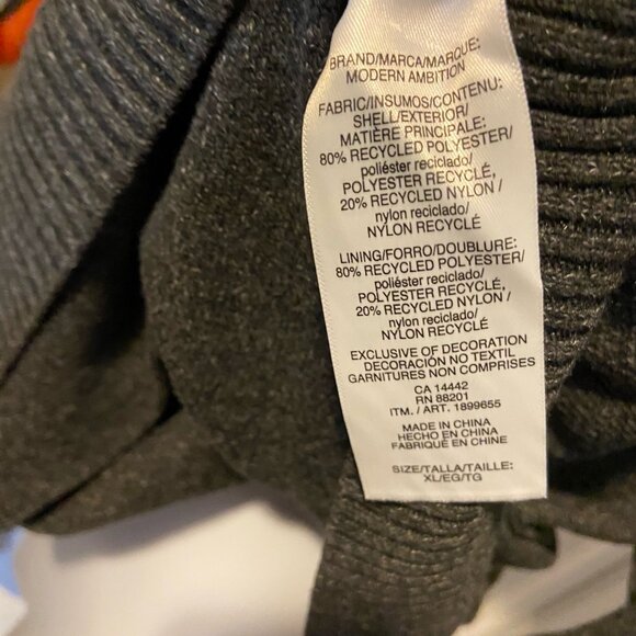 Modern Ambition Charcoal Full Zip Hoodie Sweater-Knit Jacket XL - Picture 4 of 4